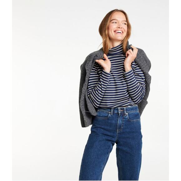 L.L. Bean Supima Cotton Stripe Long-Sleeve Turtleneck Tee Navy Blue/White XL - Picture 1 of 12